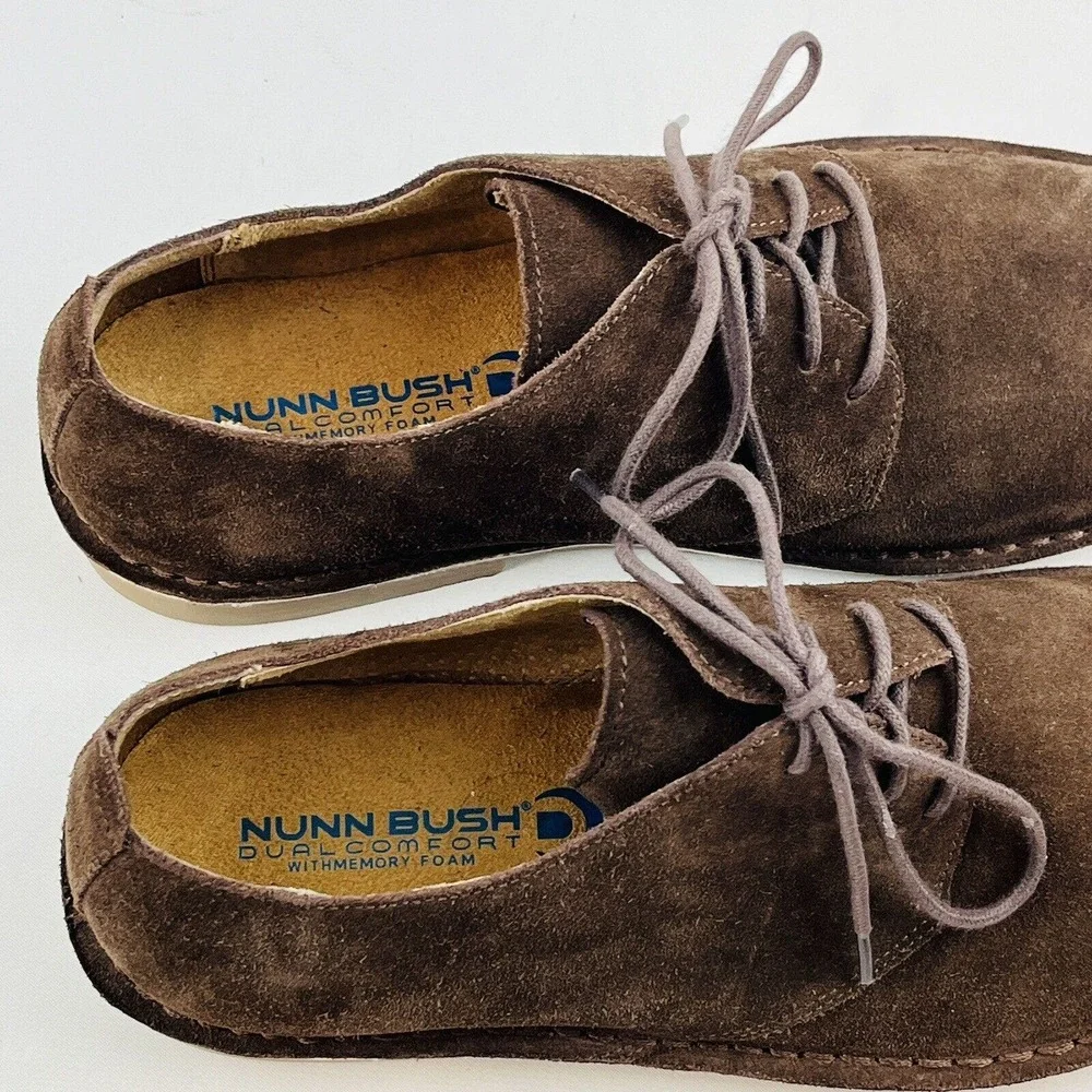 Mens‎ 10.5M Nunn Bush Gordy Plain Toe Oxford Brown Suede Casual Dual Comfort